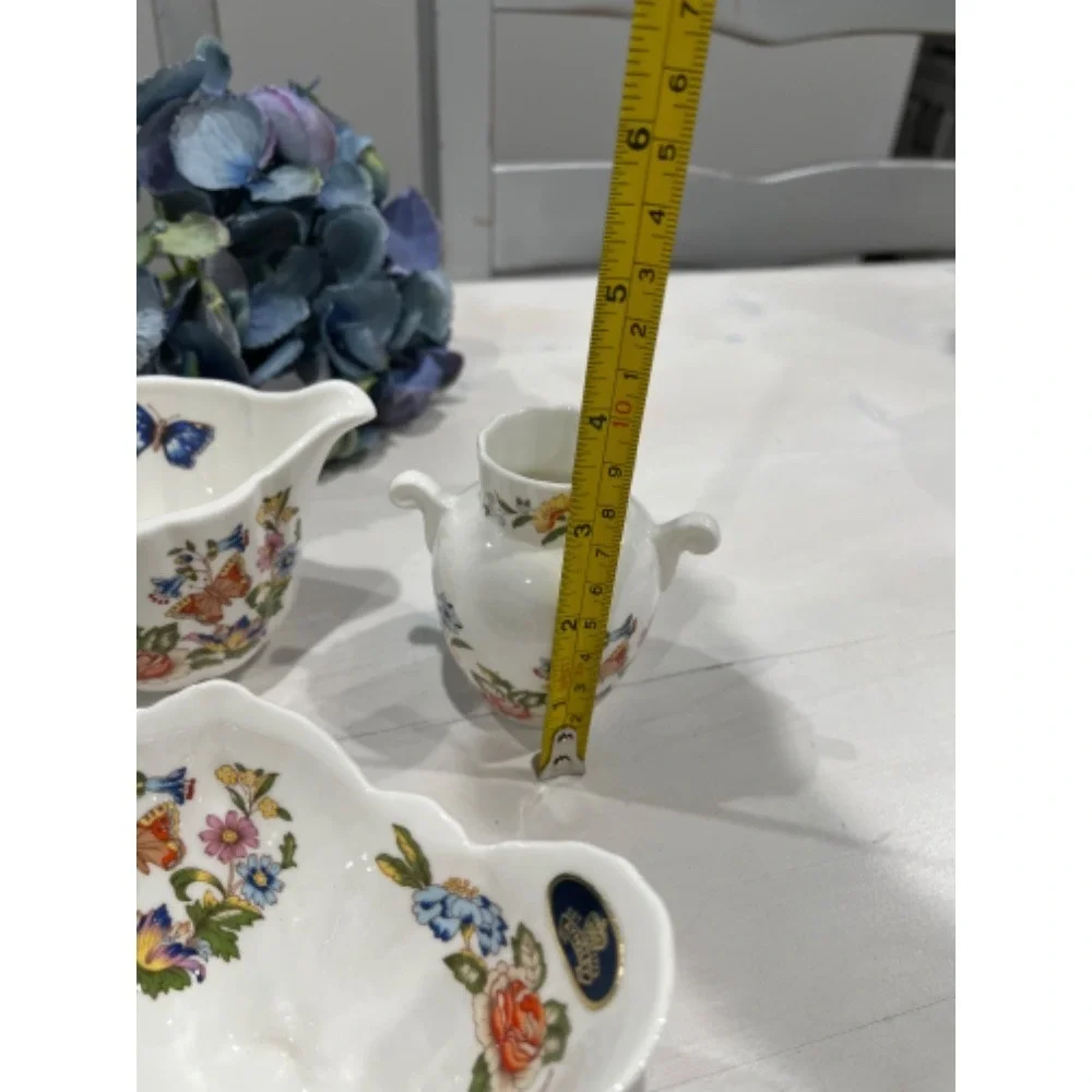 Aynsley Cottage Garden Fine Bone China Vase,‎ Creamer, Sugar, Dish Set